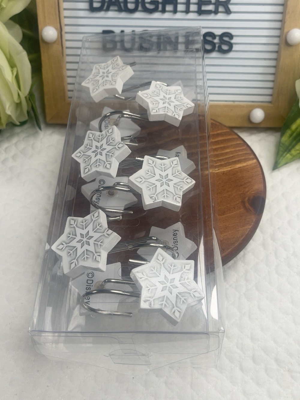 Disney Snowflake Shower Curtain Hooks Set of 12 White Silver Winter Bathroom Dec
